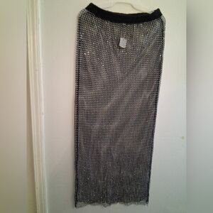 Refuge Shimmering Black Fishnet Silver Pencil Long Skirt